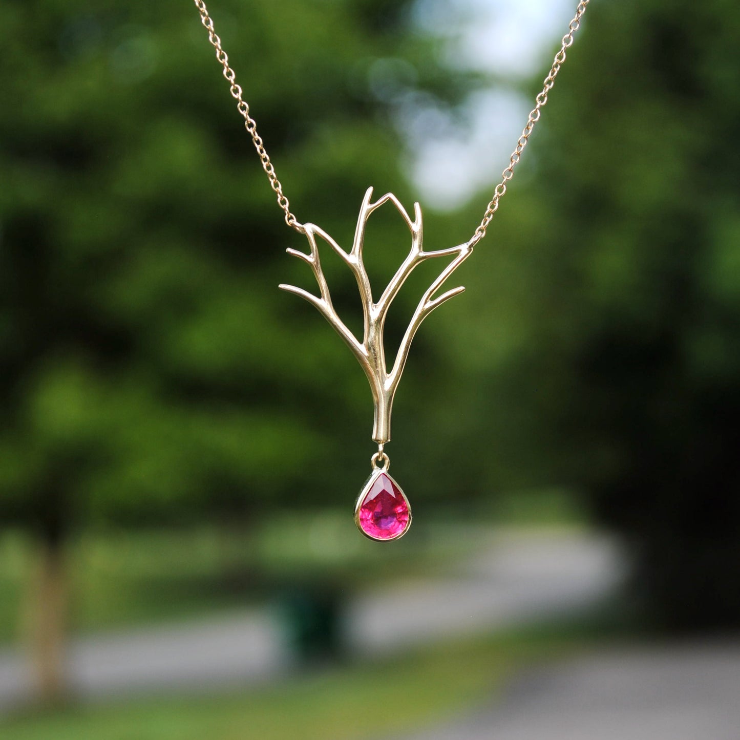 Gold Ruby Tree Pendant